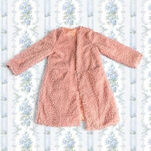 Luii Women's M Reversible Pink Long Fluffy Puffer Coat Pockets Clasp Buttons